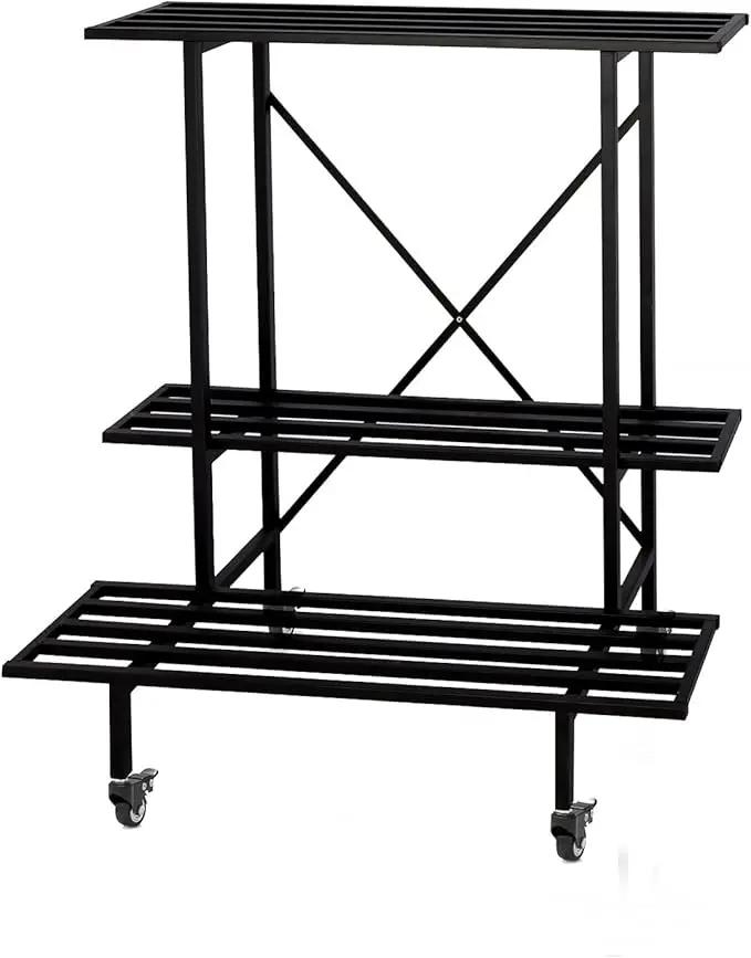 Zhongma 3 Tier Plant Stand with Wheels, Heary Duty Metal Plant Stand, 35.43 L x 17.5 W x 38.6H . Space saving Plant Stand by GreenHaven Gardens