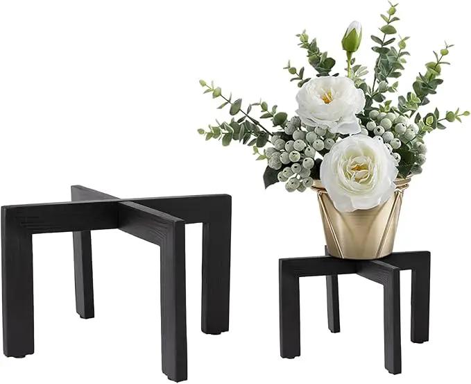 HPC DECOR 2 Pack Wood Plant Stand-Mid Century Modern Planter Stands-Wooden Flower Pot Stands Riser,Low Short Plant Stands Indoor-Modern Minimalist Wooden Stool for Plant Pot Holder, Fit 5-15 Inch Pot. by GreenHaven Gardens