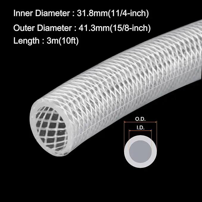 1 1/4" x 1 5/8" Braided Clear Plastic PVC Tubing 10ft High Pressure Flexible Reinforced Vinyl Tube, [for Garden Irrigation, Water Hose, Fish Tank, Water Transfer] - 31.8x41.3mm by GreenHaven Gardens