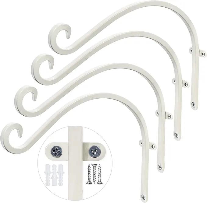 AJART Hanging Plant Bracket for Plant Hangers Outdoor (4 Pieces -12 inch) More Stable and Sturdy White Plant Hooks by GreenHaven Gardens