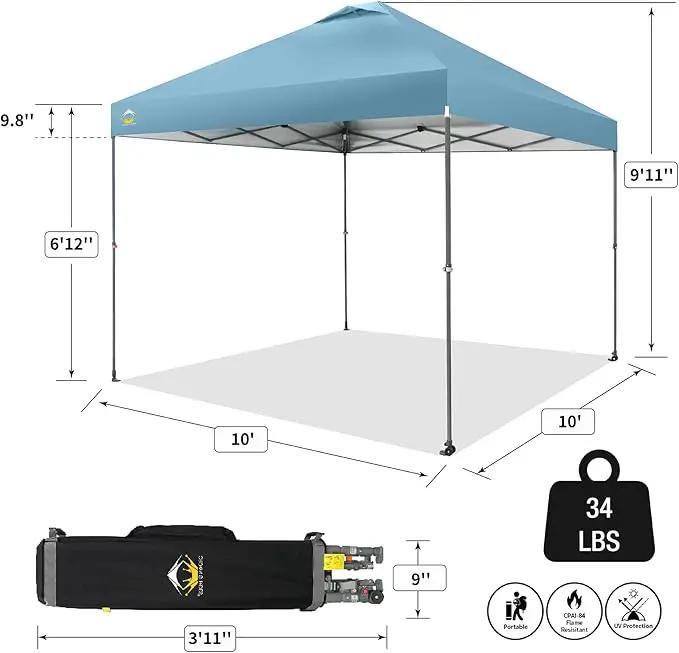CROWN SHADES Adjustable Height on The Fly, 10x10 Pop Up Canopy - Beach Tent with One Push Setup - Easy Outdoor Sun Shade for Events, Parties, Camping - Outside Shade with STO-N-Go Bag, Cyan Blue by GreenHaven Gardens