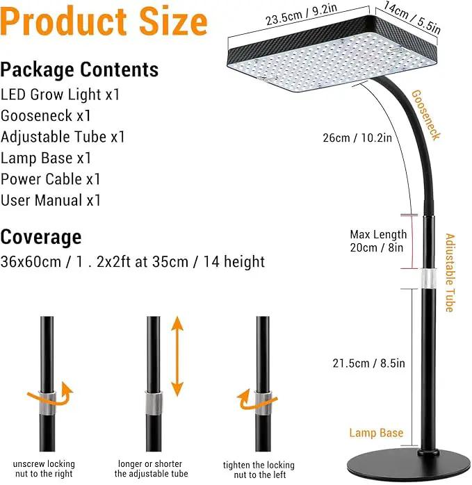FECiDA Desk Grow Lights for Indoor Plants, Table Top Grow Light UV-IR Full Spectrum, 2000 Lumen LED Bonsai Houseplant Growing Lamp with On/Off Switch, 16"-24" Height Adjustable by GreenHaven Gardens