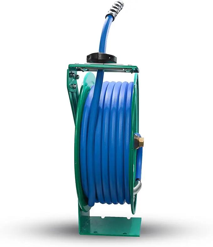 Auto Retractable Water Hose Reel with Hot & Cold Water Rubber Garden Hose, Spray Nozzle - Ultra Light, Super Strong with 6' Lead-in Hose (3/4” x 50’ Green) by GreenHaven Gardens