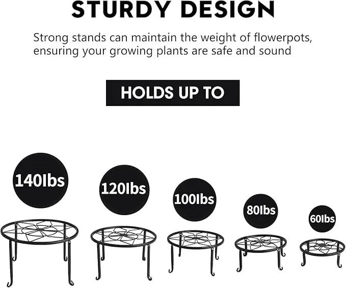 5 Pack Metal Plant Stands,Heavy Duty Potted Holder for Flower Pot,Indoor Outdoor Metal Rustproof Iron Garden Container Round Supports Rack for Planter… by GreenHaven Gardens