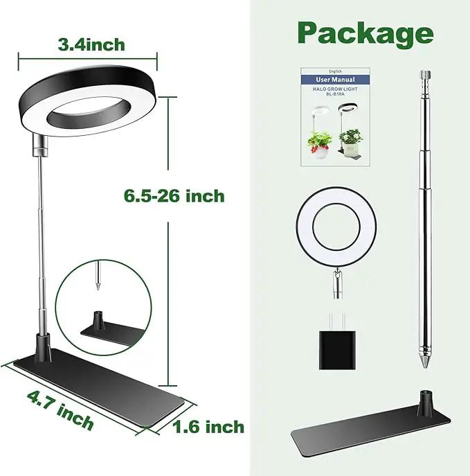 Plant Grow Lights, Full Spectrum Grow Lights for Indoor Plants, Height Adjustable Grow Lamp with Base, 3 Optional Spectrums, 3/9/12Hrs, 10 Brightness, Ideal for Small Plants, 1 Pack by GreenHaven Gardens