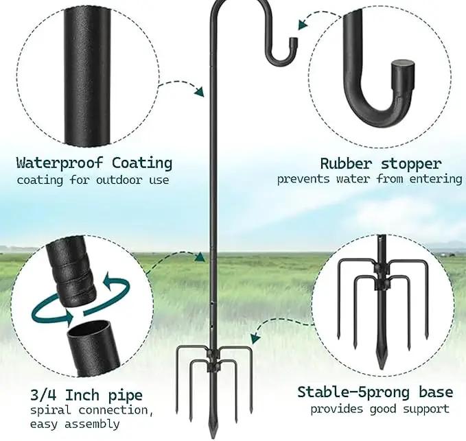 CMASTER Shepherd Hook for Outdoor, 1 Pack 92 Inch Bird Feeder Pole with 5 Prong Base Heavy Duty Adjustable Garden Hook for Hanging Plant, Hummingbird Feeder, Lantern(92 Inch) by GreenHaven Gardens