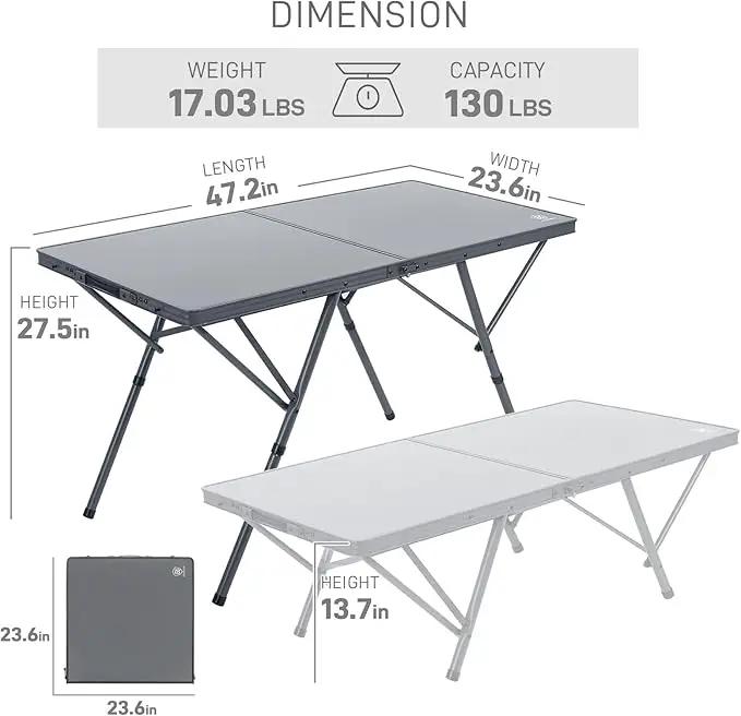 EVER ADVANCED Large Camping Table for 4-6 Person, Portable Folding Aluminum Table with Carrying Handle, Suitable for BBQ, Picnic, Camping and Indoor Use, Support up to 130LBS, Gray by GreenHaven Gardens