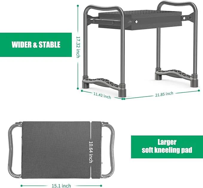 TomCare Garden Kneeler and Seat 10.64” Wider Larger Soft Kneeling Pad Garden Bench with 2 Large Tool Pouches Heavy Duty Garden Stool Foldable Tools Gardening Gifts for Women Men Gardeners,Grey by GreenHaven Gardens