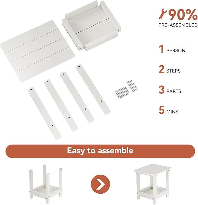 Outdoor Side Table for Garden, Lawn, Living Room Adirondack Tables for Outside 2-Tier HDPE Waterproof Small Outside Side Tables for Patio End Table for Adirondack Chair, 2 Pcs, White by GreenHaven Gardens