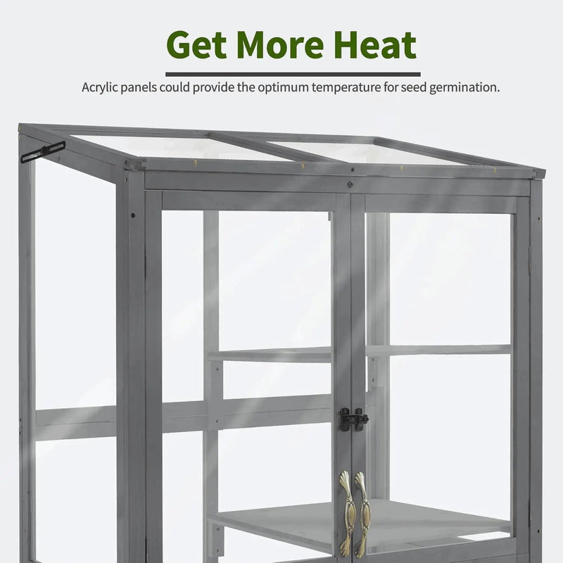Macrout Cold Frame Greenhouse, Tall Wooden Greenhouse for Outdoor Indoor Use with Polycarbonate Panels, 3 Tier Garden Cold Frame with Drawer and Shelves, 0864 (Dark Grey) by GreenHaven Gardens