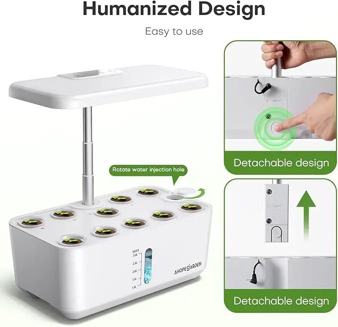 Ahopegarden Indoor Garden Hydroponics Growing System: 10 Pods Plant Germination Kit Aeroponic Herb Vegetable Growth Lamp Countertop with LED Grow Light - Hydrophonic Planter Grower Harvest Lettuce by GreenHaven Gardens