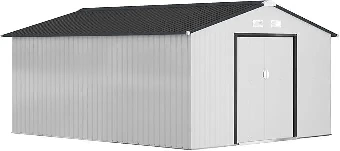 Outsunny 11' x 13' Outdoor Storage Shed, Garden Tool Metal Shed with Foundation Kit, Double Lockable Door, Air Vents and Sloping Roof, for Backyard, Patio, Lawn, White by GreenHaven Gardens