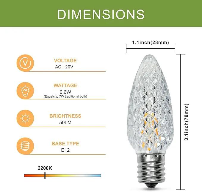 25Pack C9 Christmas LED Light Bulbs, Strawberry Replacement Bulb 2200K Warm White Shatterproof & Waterproof Outdoor String Light Bulbs, E17 Candelabra Base Edison Bulbs for Holiday Decoration by GreenHaven Gardens