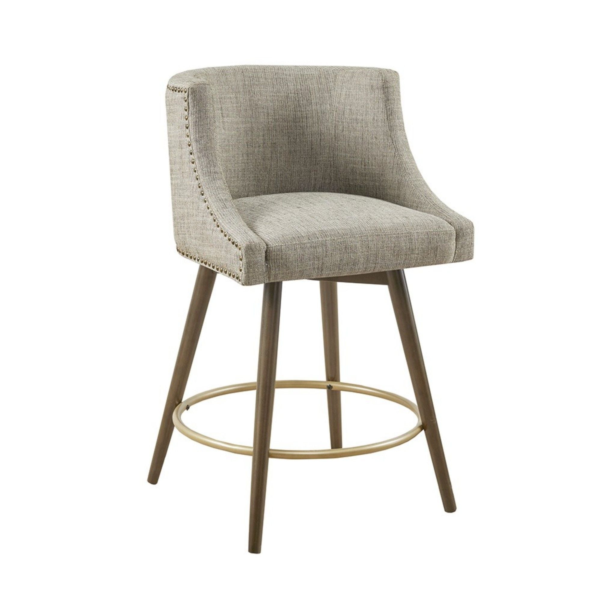 Swivel Counter Stool With Antique Bronze Detailing - Beige Multi by HouseOfZazla