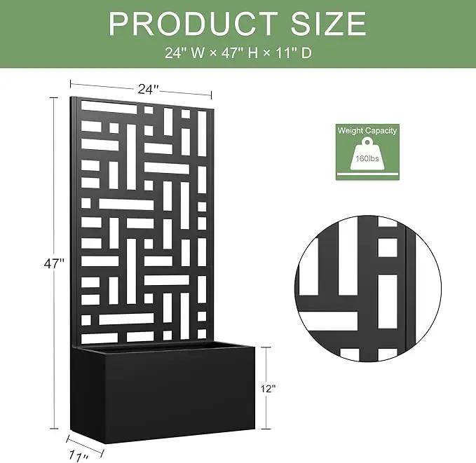 Casaphoria Metal Raised Garden Bed with Trellis, 47"x24"x12" Planter Box for Climbing Plants, Vegetables & Vines, Features Drainage Holes and Privacy Screen (Black-Helen) by GreenHaven Gardens