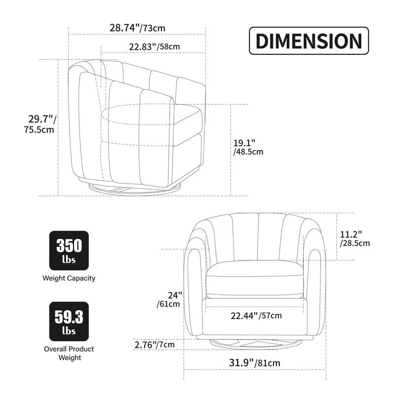 360 Degrees Swivel Upholstered Barrel Armchair For Living Room - Ivory by Unique Piece Furniture