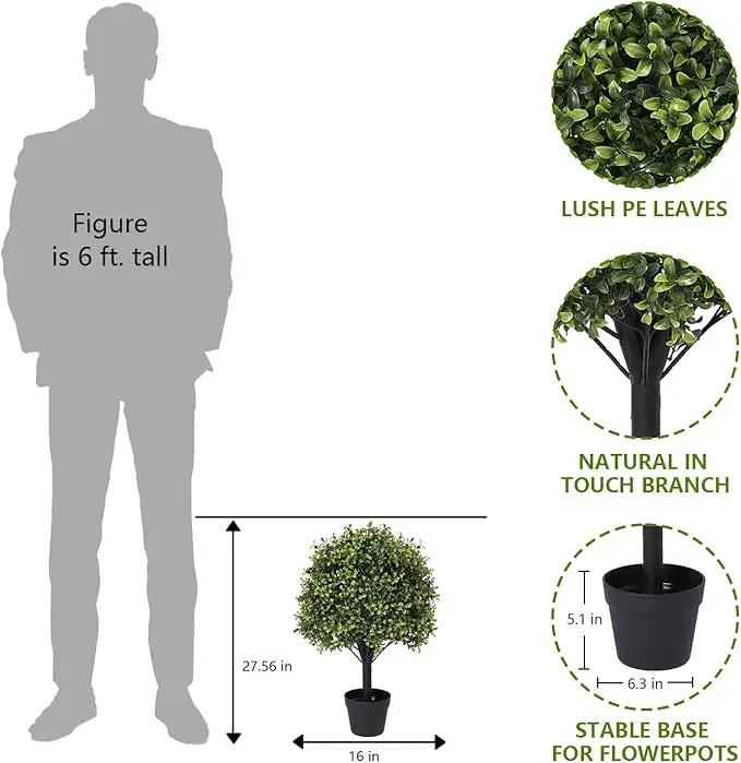 27“ Realistic Artificial Boxwood Topiary Trees Set of 2, Faux Boxwood Plants Outdoor UV-Resistant, No Maintenance Curb Appeal Fake Evergreen Bushes & Shrubs for Front Porch Outside Planter Decor by GreenHaven Gardens