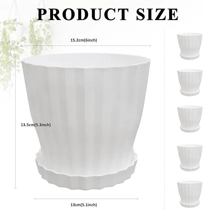 Flower Pots Outdoor Clearance 6 inch Set of 5 Succulent Planters for Indoor Plants Garden Home Holiday, Plastic Nursery Pots for Plants with Drainage Holes and Saucer, Modern Plant Pot White by GreenHaven Gardens