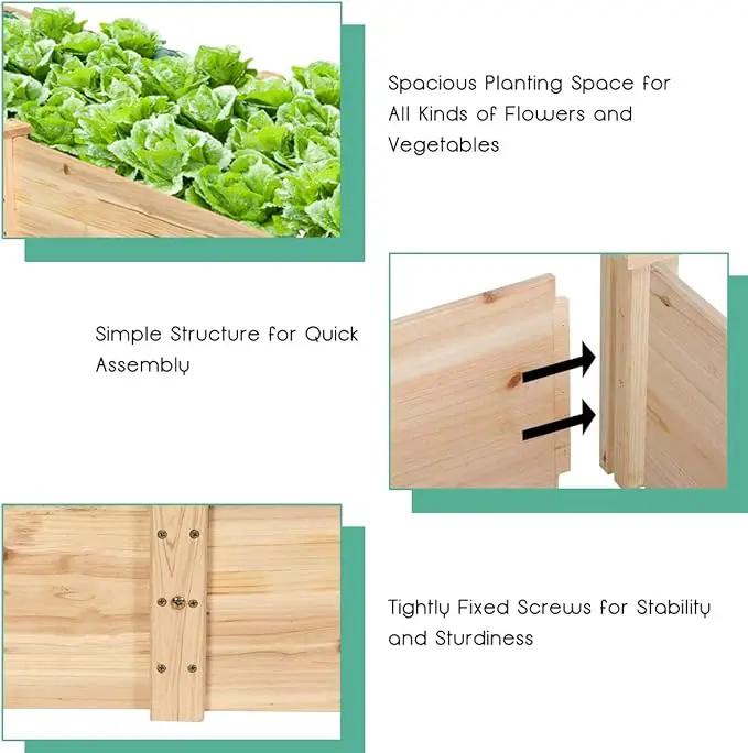 Giantex Raised Garden Bed Planter, Wooden Elevated Vegetable Planter Kit Box Grow for Patio Deck Balcony Outdoor Gardening, Natural by GreenHaven Gardens