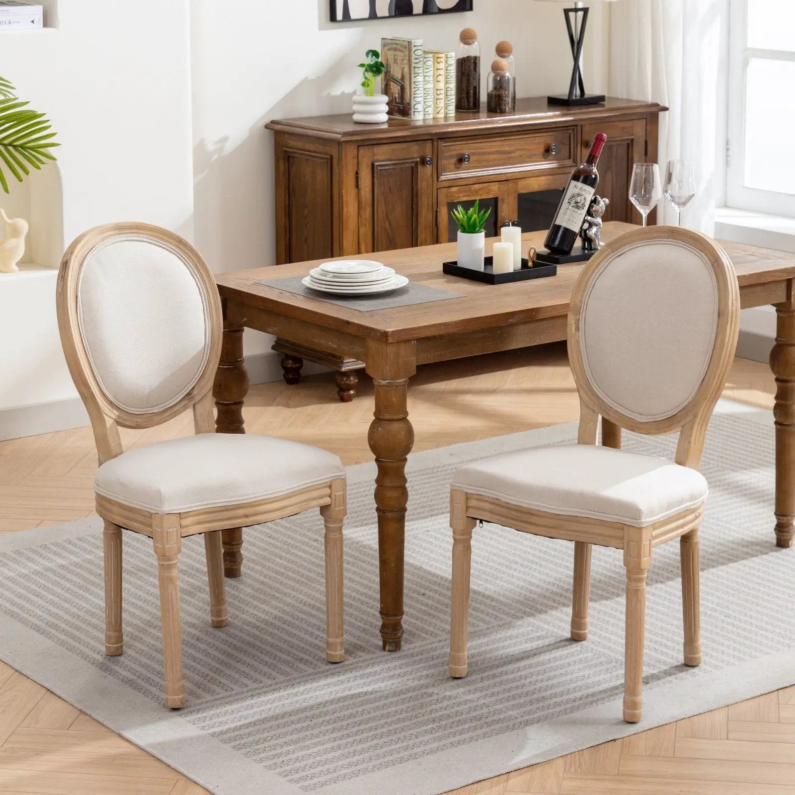 French Style Solid Wood Frame Antique Painting Fabric Back Dining Chair (Set of 2) by Unique Piece Furniture