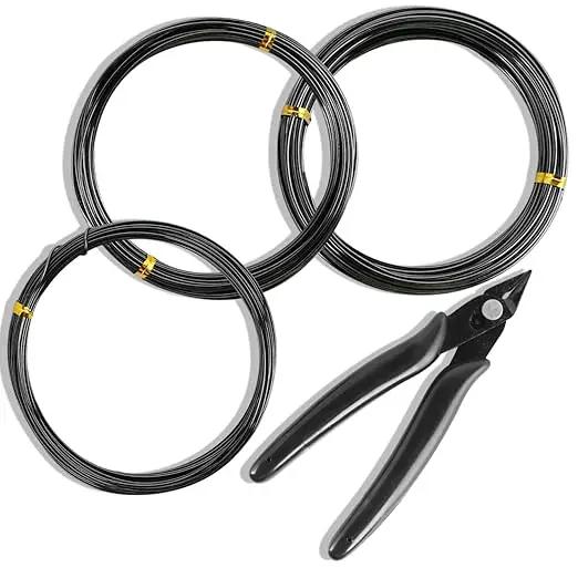 Sanlykate Bonsai Wire Tool Kit with Cutter, 3 Roll Tree Training Wires 98 Feet Total, 1.0mm, 1.5mm, 2.0mm Anodized Aluminum Wire Set, Hold Plant Branches Trunks - Black by GreenHaven Gardens