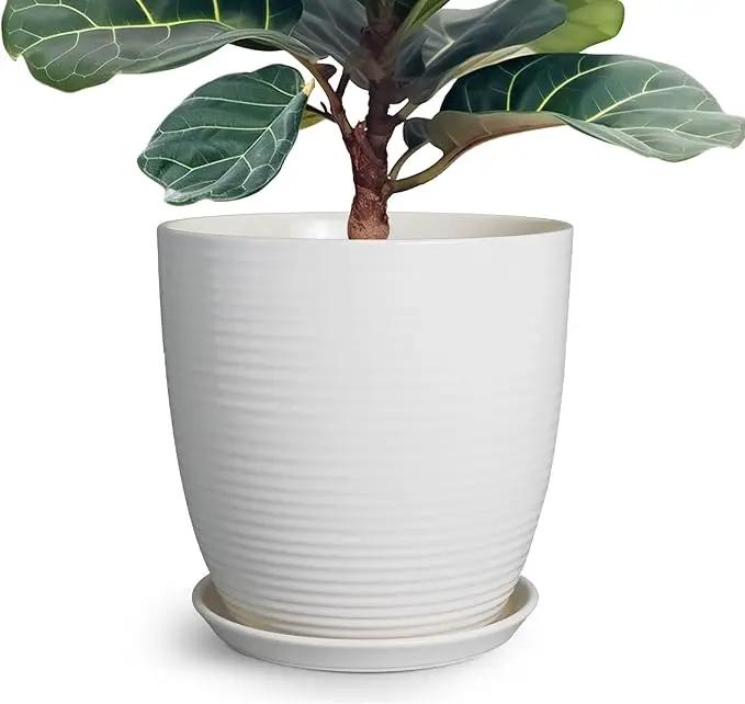 12 Inch Ceramic Planter Pot, Large Planter Pot with Drainage Hole and Saucer Round Flower Pot for Indoor Outdoor Plants, White by GreenHaven Gardens