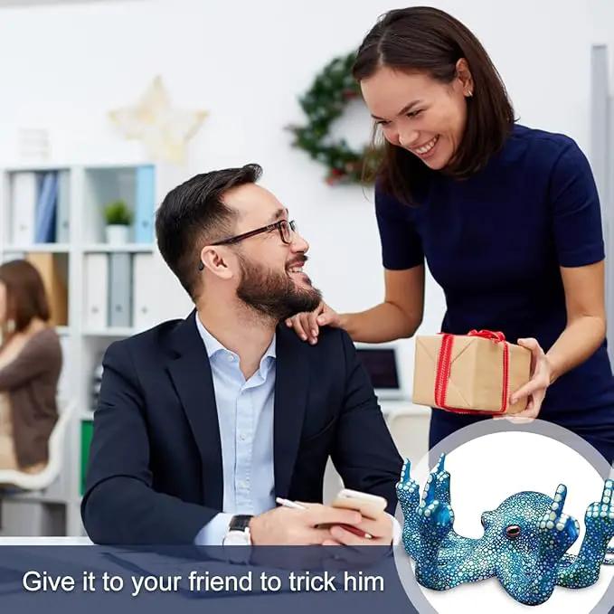Middle Finger Octopus，Middle Finger Statue，Weird Decor Suitable for Indoor and Outdoor Garden Home Various Fish Tank Decoration (Blue) by GreenHaven Gardens