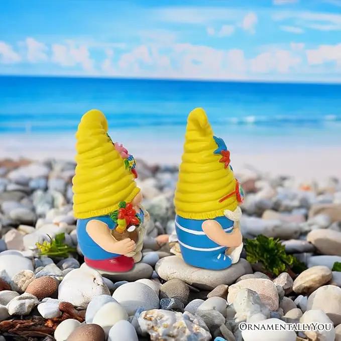 Spring & Summer-Themed Garden Statues – Adorable Outdoor Decor for Lawn, Patio & Porch (Tropical Beach Gnome Duo Figurine Set, Cute 6" Summer Decoration Garden Statue) by GreenHaven Gardens