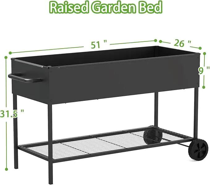 51 × 26 × 32 Inches Raised Garden Bed with Legs/Storage Shelf, Mobile Planter Box for Outdoor Plants, Elevated Garden Bed for Backyard, Balcony, Black by GreenHaven Gardens