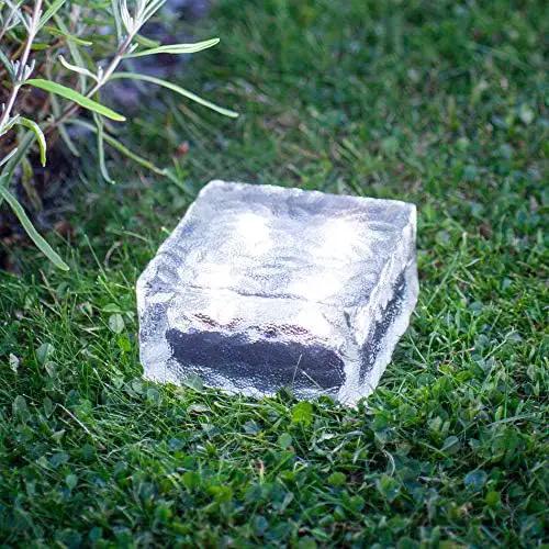 Solar Glass Brick Light - Solar Ice Cube LED Light - Crystal Brick Stone Lamp Garden Courtyard Pathway Patio Pool, Decorative Christmas Festives Ice Rock Cube Lights (4PCS White) by GreenHaven Gardens