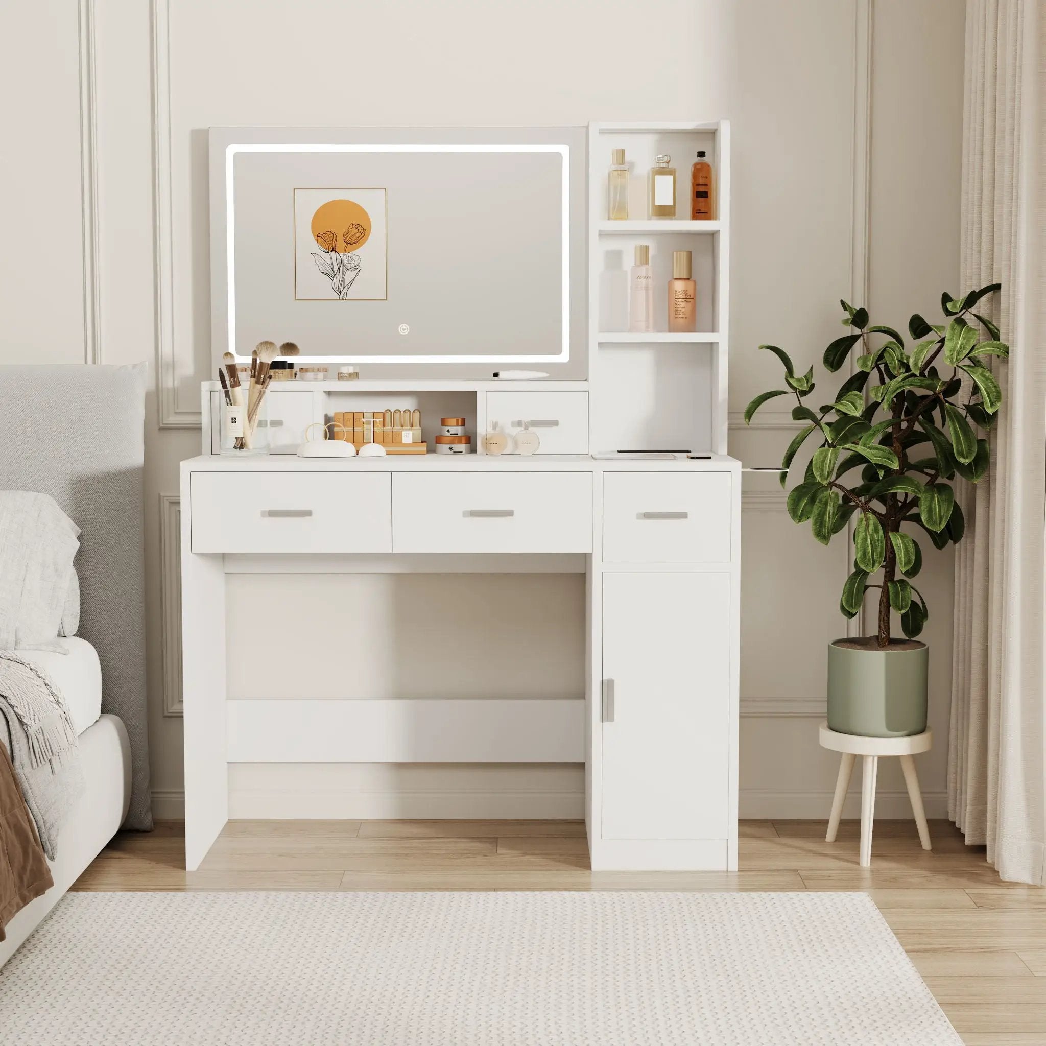 40.95" Newly Designed Smart Mirror Dressing Table With Drawers And Storage Cabinet, Dressing Table With Dressing Pad For Bedroom, Dressing Room by Unique Piece Furniture