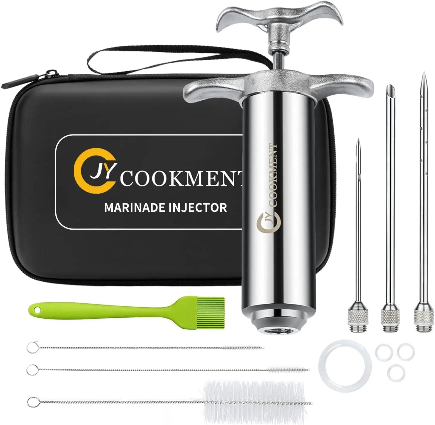 Meat Injector Syringe 2-oz Marinade Flavor Barrel 304 Stainless Steel with 3 Marinade Needles, Travel Case for BBQ Grill Smoker, Turkey, Brisket, Paper Instruction and E-book Included by JY COOKMENT by GreenHaven Gardens
