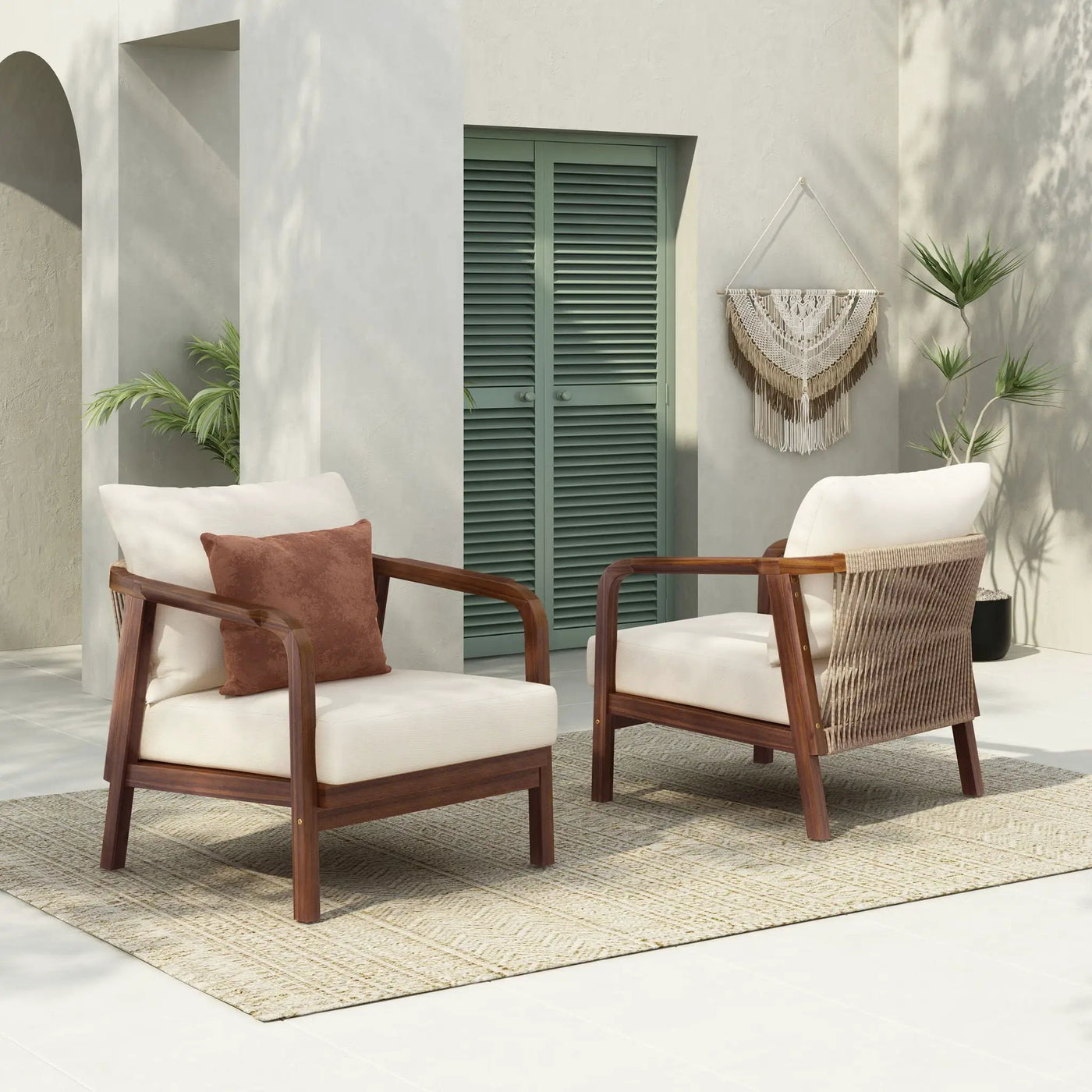 Outdoor Lounge Chair With Woven Backrest and Solid Wood Frame by HouseOfZazla