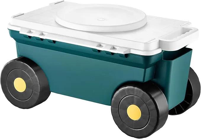 VEVOR Garden Scooter with Seat, 2 in 1 Rolling Garden Cart with Storage Bin, Supports up to 227 lbs, Outdoor Wagon with Handle, Lightweight Storage Gardening Stool for Yard Weeding Planting by GreenHaven Gardens