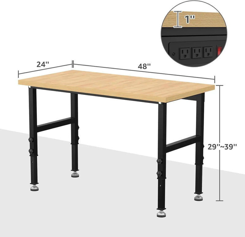 48" Adjustable Workbench,Heavy-Duty Work Table,3000 LBS Load Capacity Particleboard Hardwood Workstation with Fixed feet,for Workshop, Garage by GreenHaven Gardens