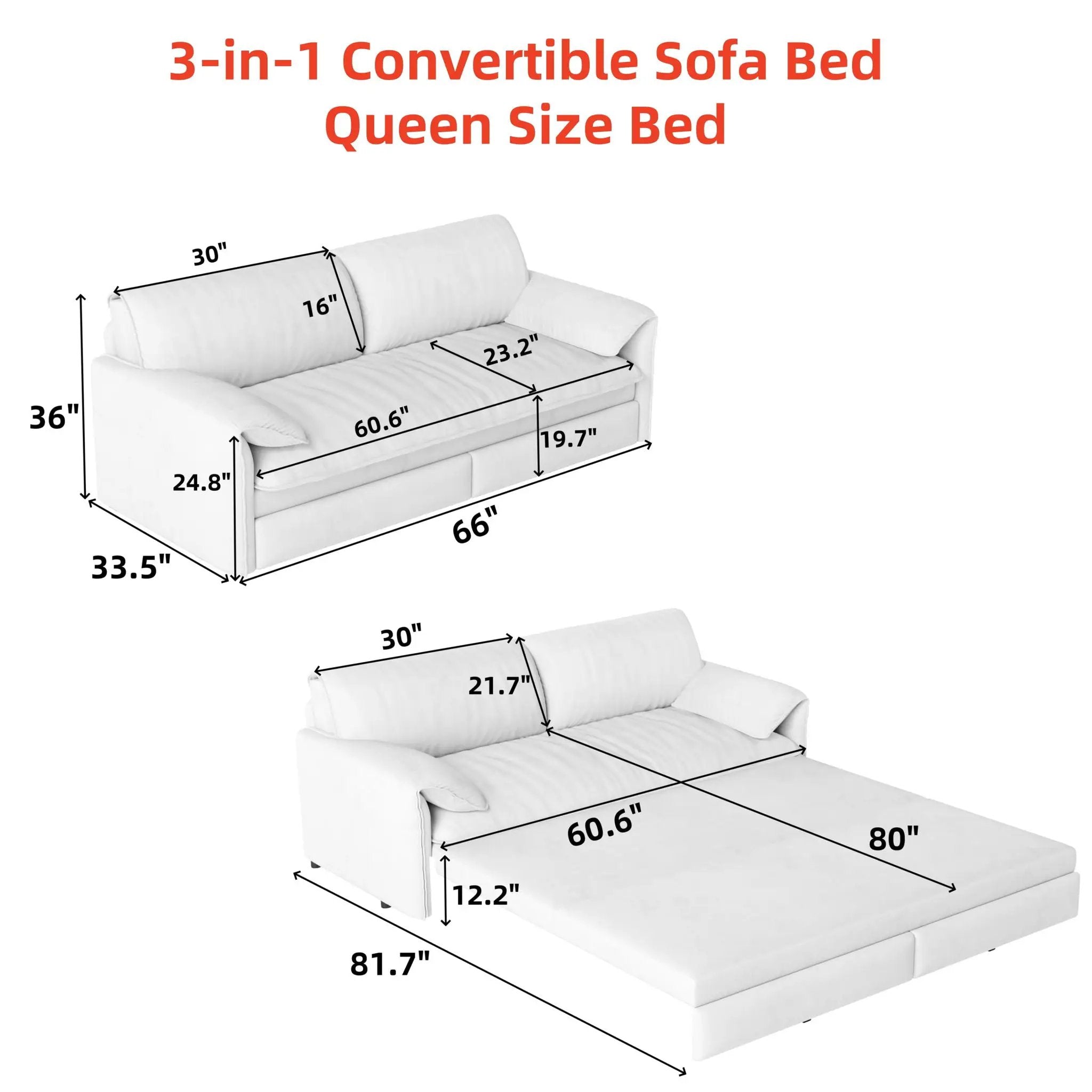 Queen Pull Out Sofa Bed, 3 In 1 Convertible Sleeper Sofa With Side Storage by HouseOfZazla