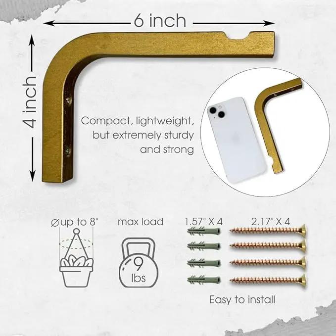 2-Piece Set of Plant Hooks for Wall 6 Inch - Mounted Wooden Plant Hook - Indoor and Outdoor Bracket Plant Hanger for Planters, Lanterns, Bird Feeders, Patio Decorations (Bronze) by GreenHaven Gardens