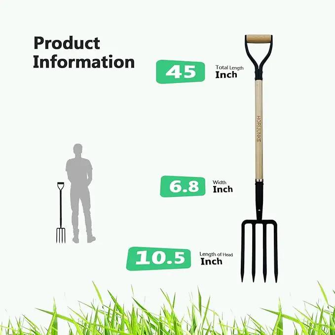 Garden Fork,4-Tine Pitchfork,Spading Digging Fork,Forged Steel Y-Grip, Wood Handle,45Inch by GreenHaven Gardens
