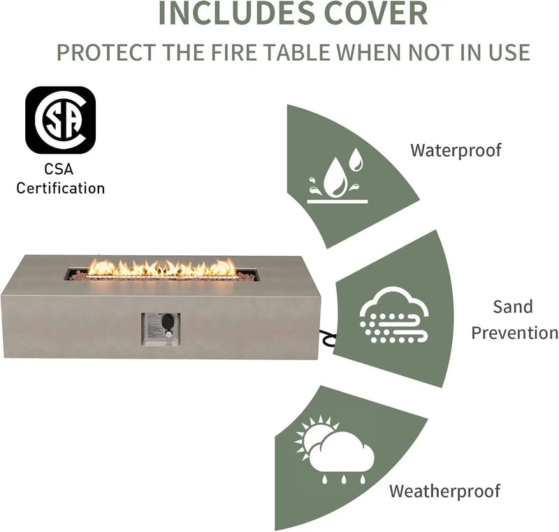 COSIEST 56-inch x 28-inch Outdoor Propane Fire Pit Coffee Table w Concrete Rectangle Base, CSA Certified, 50,000 BTU, Free Lava Rocks and RainCover, Fits 20lb Tank Outside(Gray) by GreenHaven Gardens