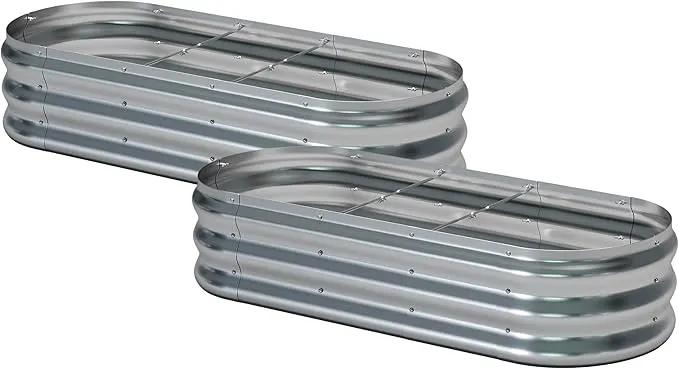 KFN 2pcs Galvanized Raised Garden Bed,Raised Garden Bed Kit-Oval Metal Flower Box,Large Planter Vegetable Box Outdoor,Planting for Vegetables,Flower,Herb,5FT,0.7mm by GreenHaven Gardens