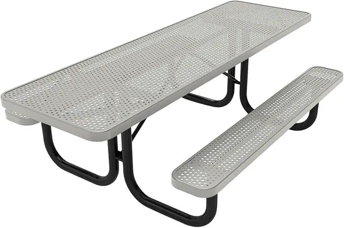 Coated Outdoor Furniture Heavy-Duty Portable ADA-Compliant Outdoor Picnic Table, Punched Steel Patio Dining Furniture Made in America (8ft Rectangular, Both-Side Handicap, Grey) by GreenHaven Gardens