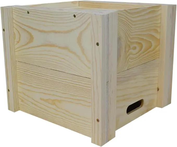 Natural Pine Wooden Plant Box 14 x 14 x 12 Inches Outside Dimensions by GreenHaven Gardens