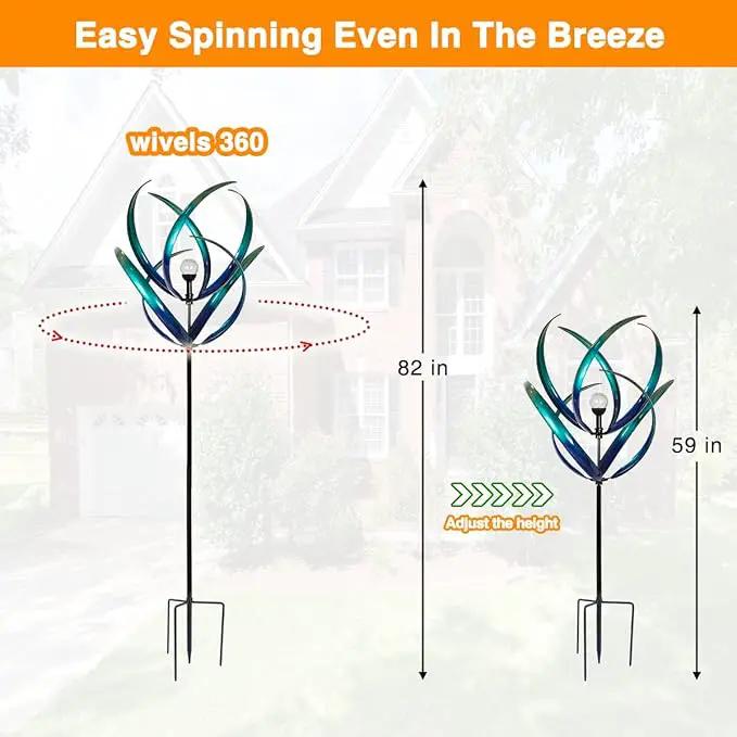 82 inch Wind Spinners Outdoor - Extra Large Outdoor Metal Wind Sculptures Spinners with Solar Light, Windmills for The Yard Garden, Yard Art Garden Lawn Decor - Peacock Blue by GreenHaven Gardens