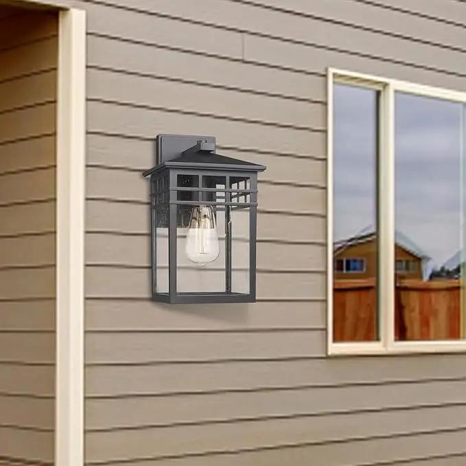 Outdoor Light Fixture Wall Mount, Modern Exterior Lights Fixture Wall Sconces with Seeded Glass for Front Porch, Farmhouse Waterproof Black Carriage Lantern Lamp Outside for Home, Garage, 2 Pack by GreenHaven Gardens