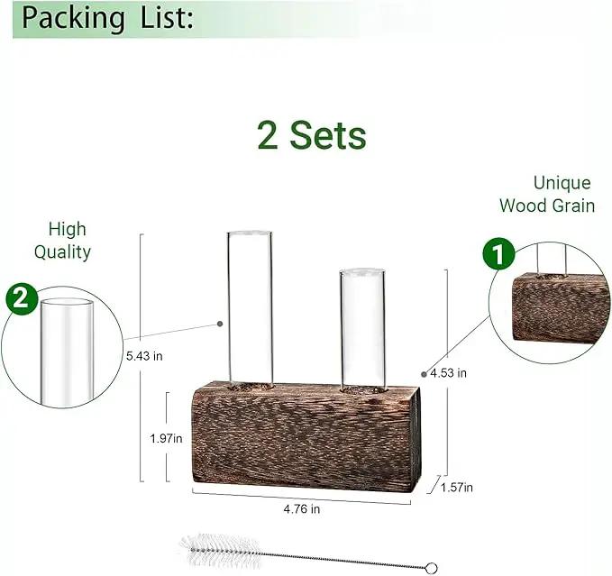 Ivolador Plant Propagation Stations 4 Test Tube Plants Terrariums in Wooden Stand Gifts for Plant Lovers for Hydroponic Plants Office Home Decor Hydroponic Vase Gift Box 2 Sets by GreenHaven Gardens