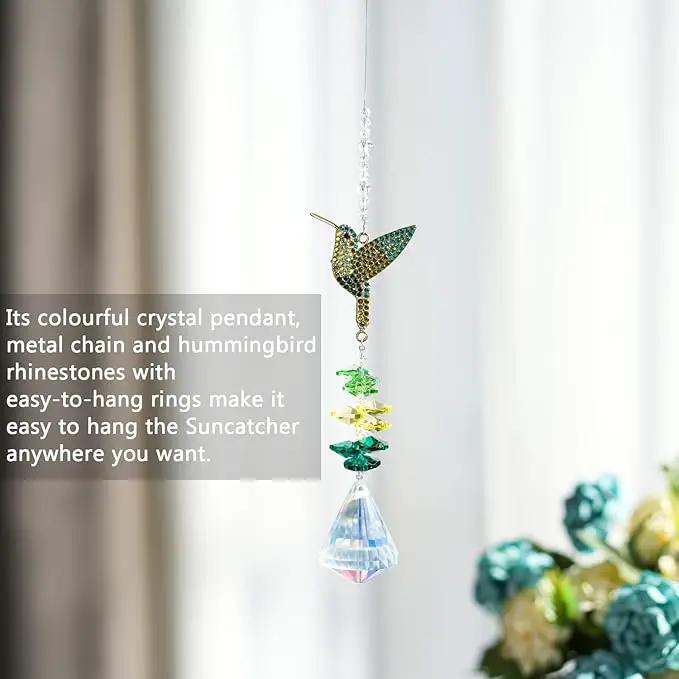 Rhinestones Hummingbird with Crystal Sun Catcher, Glass Window Hanging Ornament,Crystal Prism Suncatcher Outdoor Indoor Home Garden Party Decoration by GreenHaven Gardens