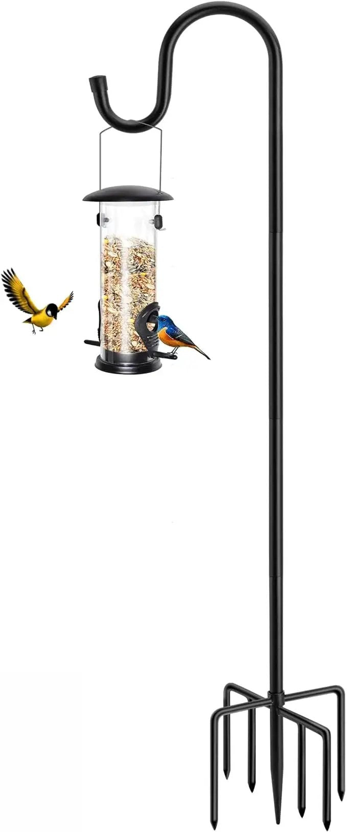 96" Shepherds Hooks for Outdoor, Heavy Duty Garden Bird Feeder Pole Hanging Bird Feeder, Solar Light Lanterns, Outdoor Plant Hanger Hook with 7 Base Prongs, 1 Pack by GreenHaven Gardens