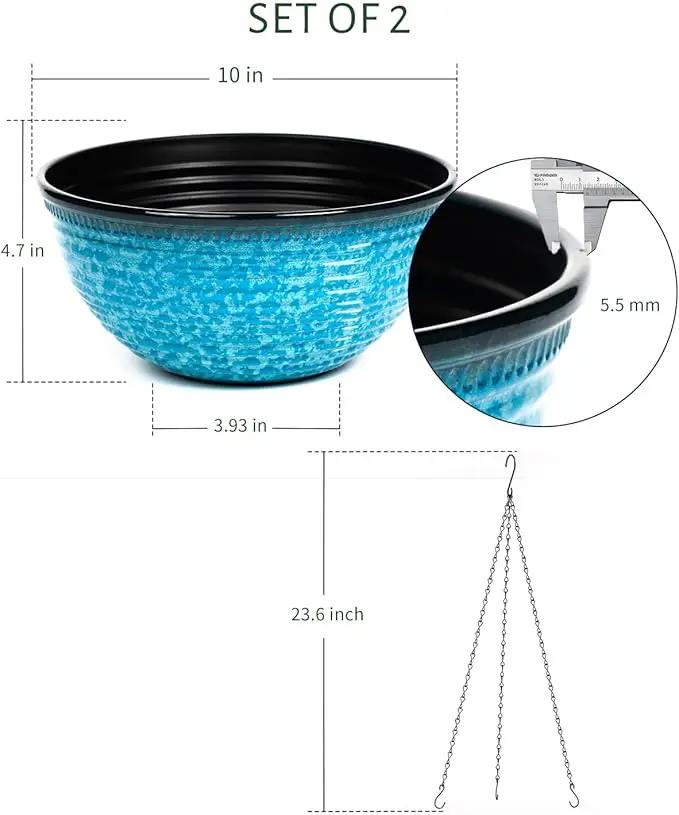 10 Inch Hanging Planter, 2 Pack Hanging Planters for Indoor Outdoor Plants Self Watering Hanging Pots with Drainage Holes for Garden Home (Snowflake Blue) by GreenHaven Gardens