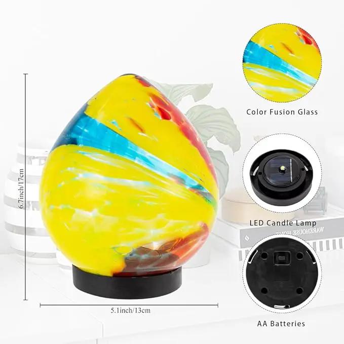 Table Solar Lantern Outdoor Waterproof LED 6.7" Glass Solar Garden Lights Table Solar Lamp for Indoor Patio Porch Yard Decor Gardening Gifts for Women(Red Yellow) by GreenHaven Gardens