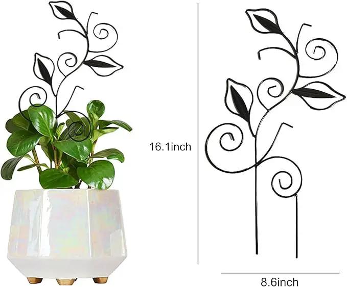 Decorative Metal Plant Trellis for Indoor Potted Plants – Leaf Shape Vine Support Stakes with 6 Plant Clips, Black/Green/Gold Garden Trellises for Climbing Plants, Vines (Black 1pc) by GreenHaven Gardens